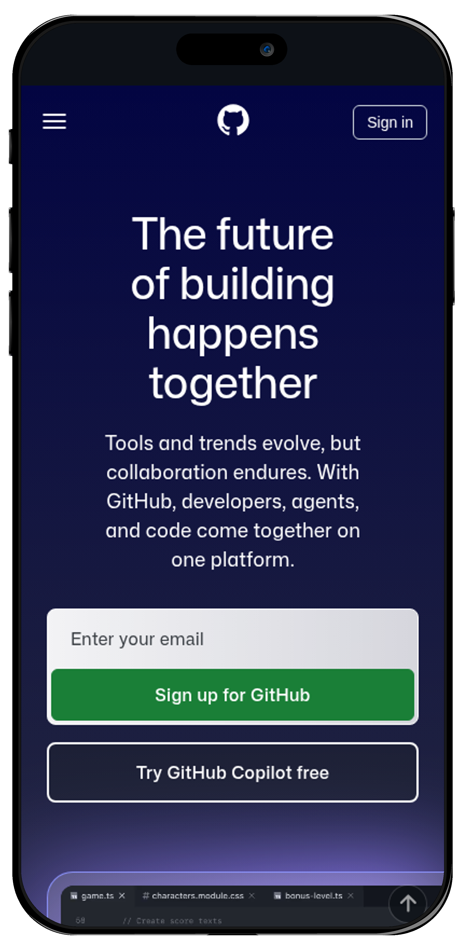 iPhone frame screenshot of GitHub